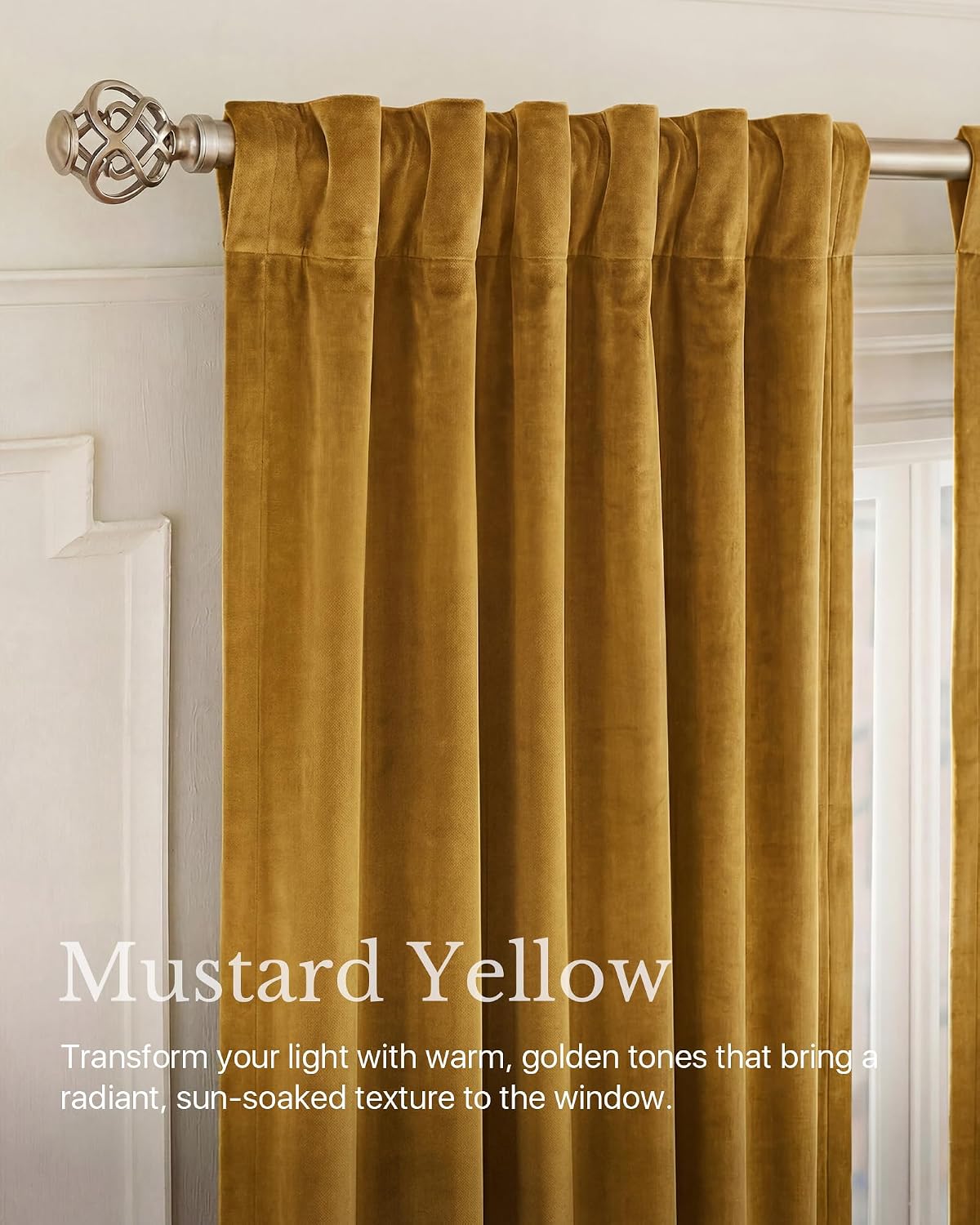 Nicetown Mustard Yellow Velvet Curtains 84 inches Long, Rod Pocket & Back Tab Blackout Window Treatments Thermal Insulated Drapes for Bedro…
