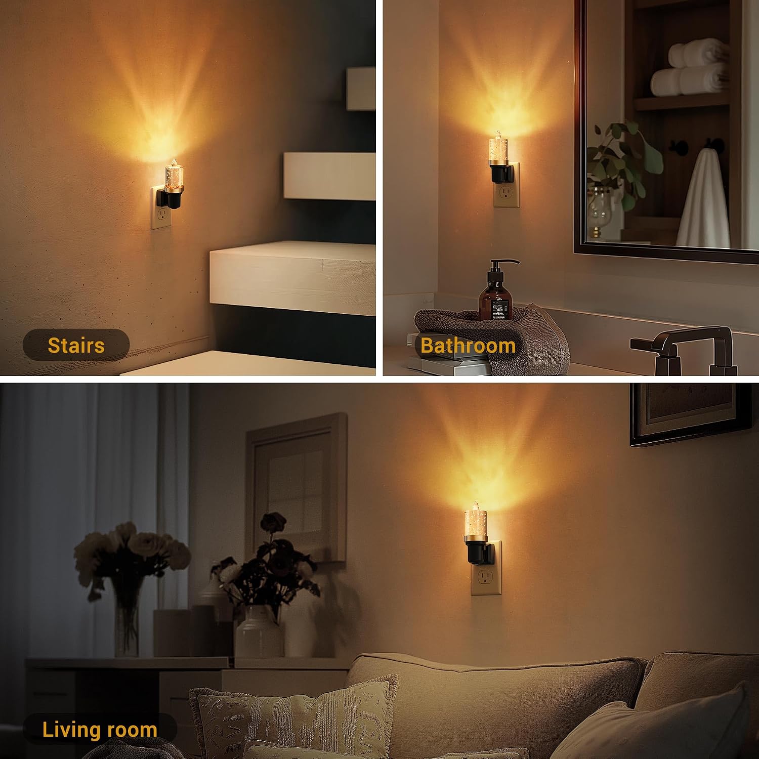 JandCase LED Night Light, Candle Night Lights Plug into Wall Amber, Auto On/Off Light Sensor Nightlight, 0-100LM Brightness Dimmbale…
