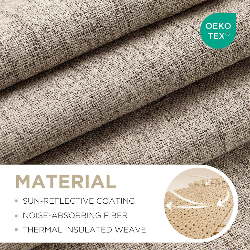 Joydeco 100% Blackout Curtains for Bedroom - Natural Linen Curtains 42" Wx 63" L Long, Thermal Insulated 2 Panels Linen Light Blocking Drap…