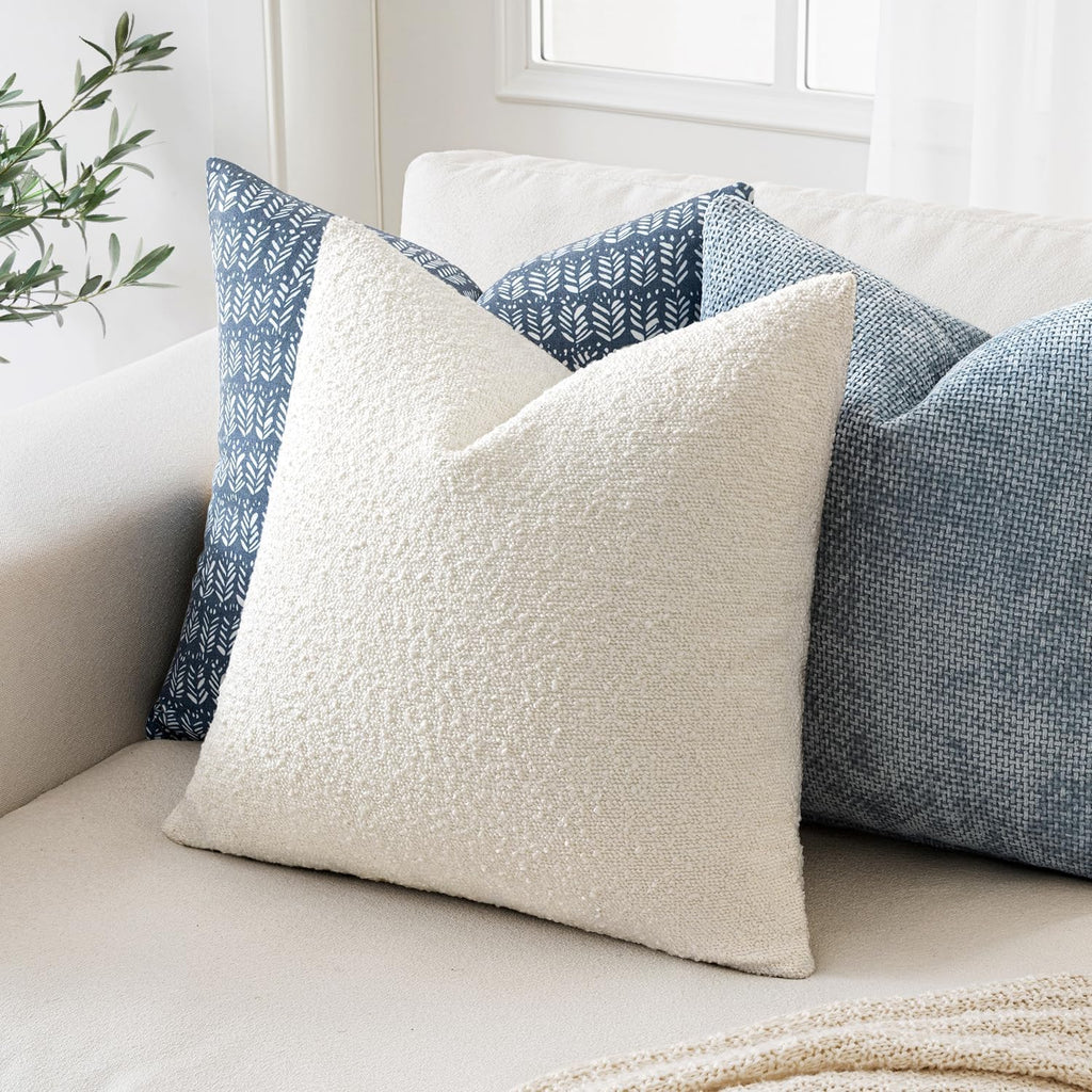 Miulee 22x22 Inch Decorative Euro Sham Pillow Covers for Couch Bed Set of 2 Textured Boucle Neutral Throw Pillow Covers Cream White Accent…