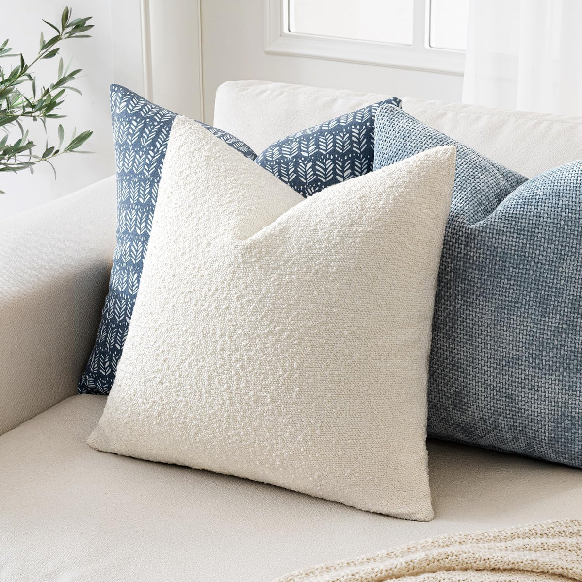 Miulee 12x20 Inch Decorative Lumbar Pillow Covers for Couch Bed Set of 2 Textured Boucle Neutral Throw Pillow Covers Cream White Accent Sol…