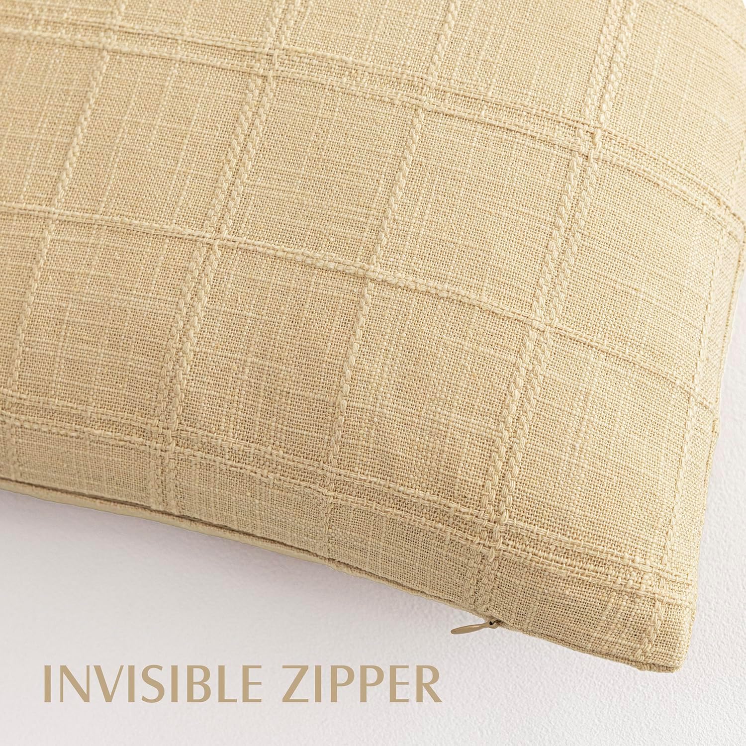 Foindtower Set of 1 Decorative Linen Check Throw Pillow Cover Neutral Long Body Lumbar Cushion Cover Farmhouse Vintage Boho Home Decor…