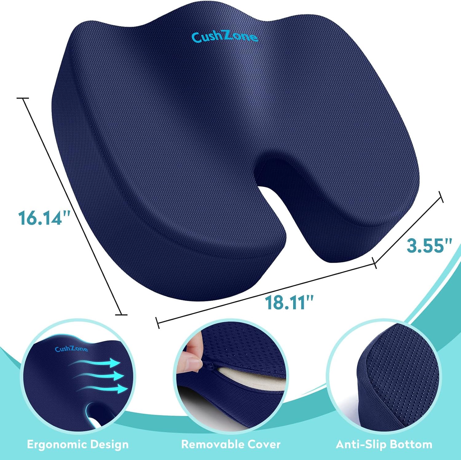 CushZone Office Chair Seat Cushion, Cooling Gel Enhanced Memory Foam Cushion for Long Sitting - Back, Sciatica, Coccyx, Tailbone Pillow - f…