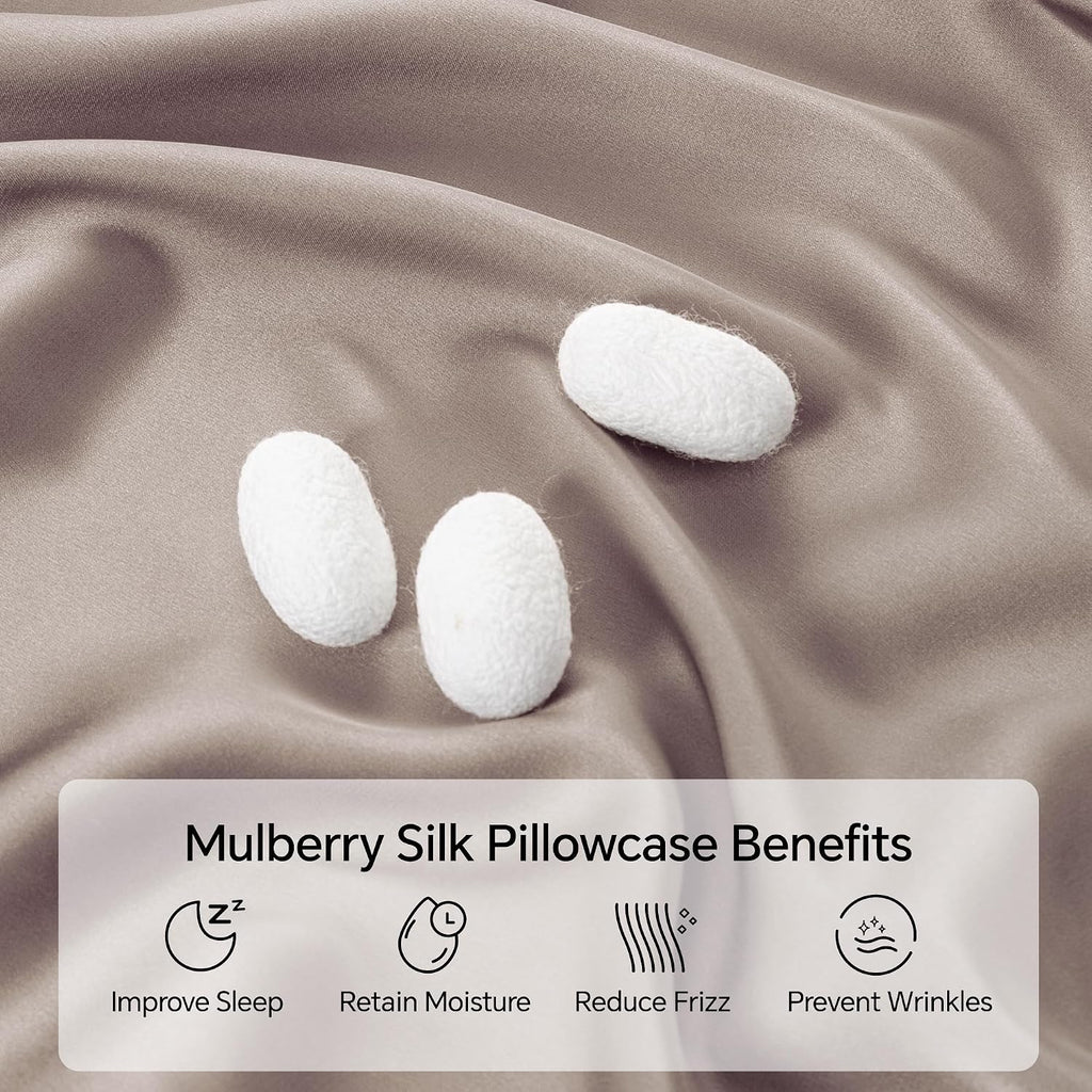 Infiixso Mulberry Silk Pillowcase for Hair and Skin, Silk Pillow Cases Standard Size with Hidden Zipper 20x26 Inches, Ultra Smooth and Soft…