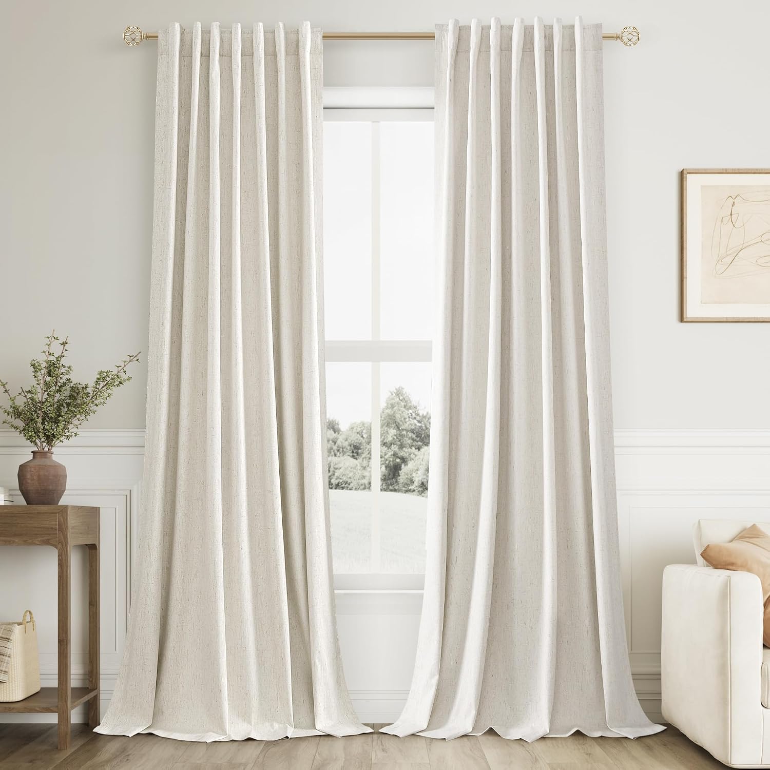 Guken Cream 100% Blackout Linen Curtains 100 Inch Length 2 Panels Set for Living Room Bedroom Back Tab Thermal Insulated Black Out Drapes R…