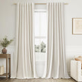 Guken Cream 100% Blackout Linen Curtains 126 Inch Length 2 Panels Set for Living Room Bedroom Back Tab Rod Pocket Thermal Insulated Black O…