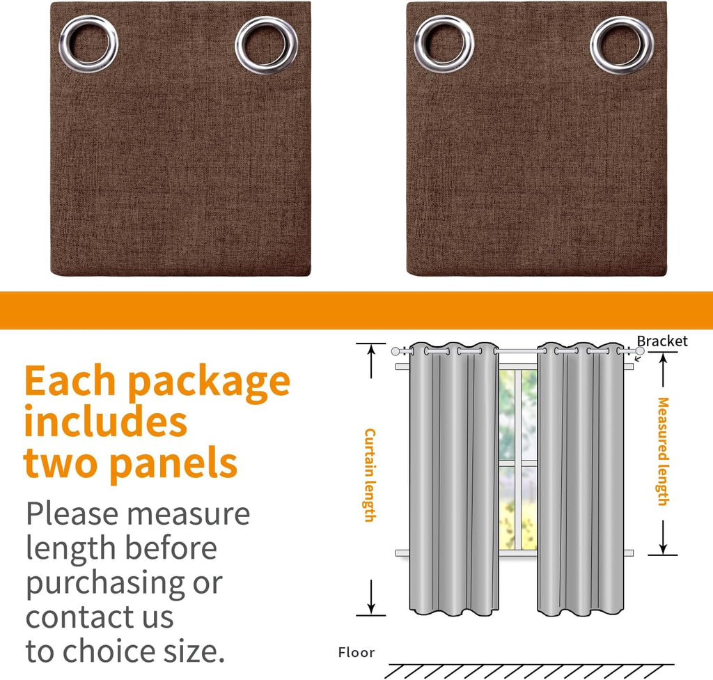 YoungsTex Brown Linen Blackout Curtains 63 Inches Long for Bedroom, Full Room Darkening Drapes with Grommet Thermal Insulated for Living Ro…