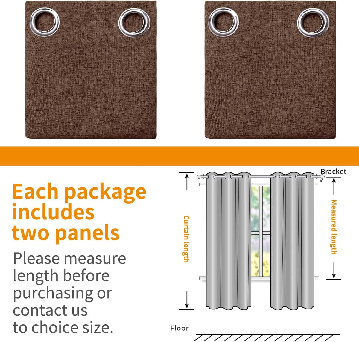 YoungsTex Brown Linen Blackout Curtains 45 Inch Length for Bedroom, Short Thermal Insulated Black Out Drapes with Grommet Room Darkening fo…