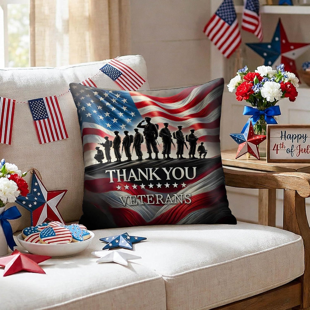 BlissYard Patriotic Throw Pillow Covers 18x18 Set of 2 American Flag Decorative Pillow Covers Thank You Veterans Patriotic Home Decor for…