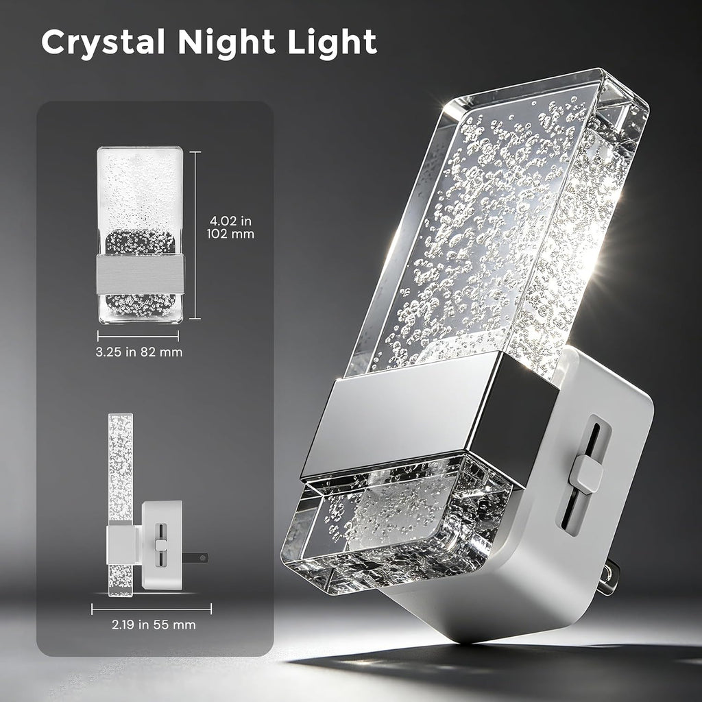 L LOHAS LED Night Light, Dimmable Night Lights Plug into Wall, 2 Pack Acrylic Silver Nightlight with Light Sensor, 0-100LM Automatic Plug…