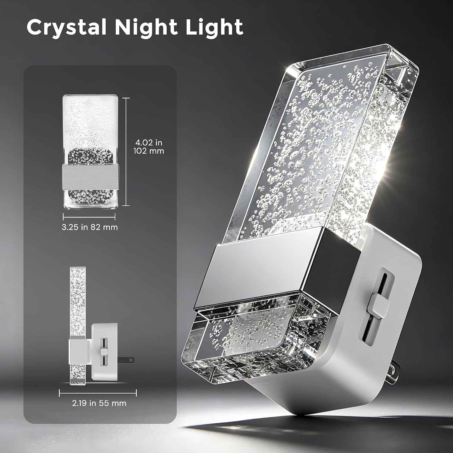 L LOHAS LED Night Light, Dimmable Night Lights Plug into Wall, 2 Pack Acrylic Silver Nightlight with Light Sensor, 0-100LM Automatic Plug…