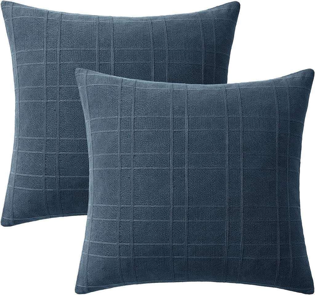 Miulee Decorative Linen Check Throw Pillow Covers Neutral Farmhouse Vintage Pillow Covers 18x18 Set of 2 Boho Modern Home Decor for Sofa Co…