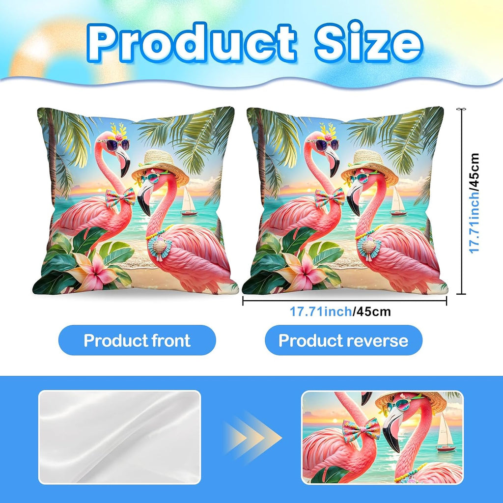BlissYard Flamingo Beach Throw Pillow Covers 18x18 Set of 2 Tropical Decorative Pillow Covers Coastal Summer Cushion Covers Pink Flamingo…