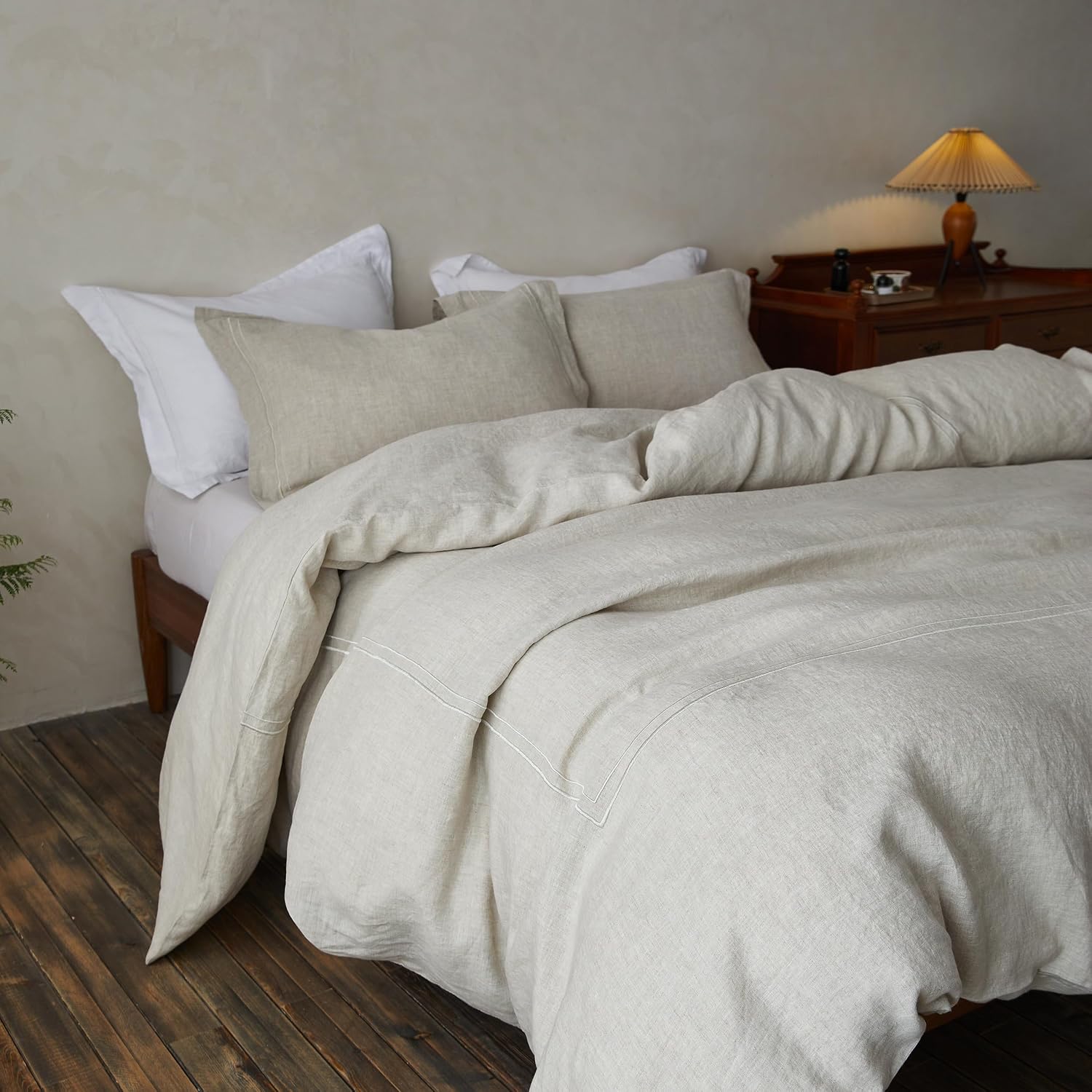 Simple&Opulence 100% Washed Linen Duvet Cover Set 88"x92" - 3 Pieces Soft Farmhouse Comforter Set Double Embroidered with Button Closure…