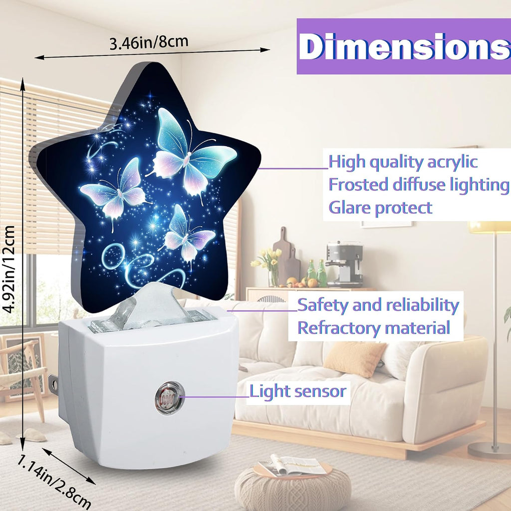 Glitter Butterfly Night Lights Plug Into Wall, Navy Blue Dusk to Dawn Light Sensor Night Light for Kids, Energy Efficient Sleep Friendly…