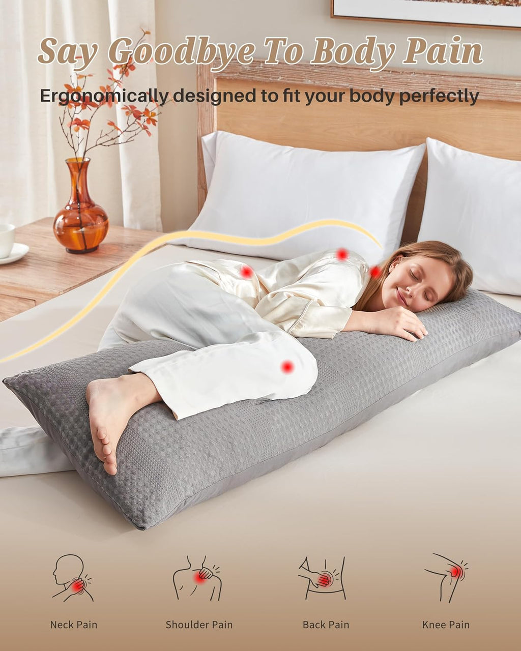 YZ HOME Waffle Weave Body Pillow for Adults - Memory Foam Body Pillow with Removable Pillowcase - Firm and Fluffy - Large Long Bed…