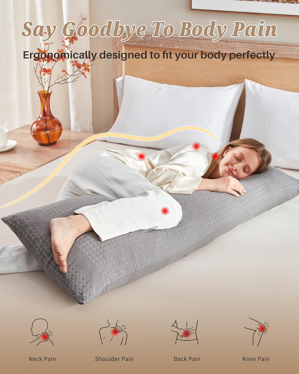 YZ HOME Waffle Weave Body Pillow for Adults - Memory Foam Body Pillow with Removable Pillowcase - Firm and Fluffy - Large Long Bed…