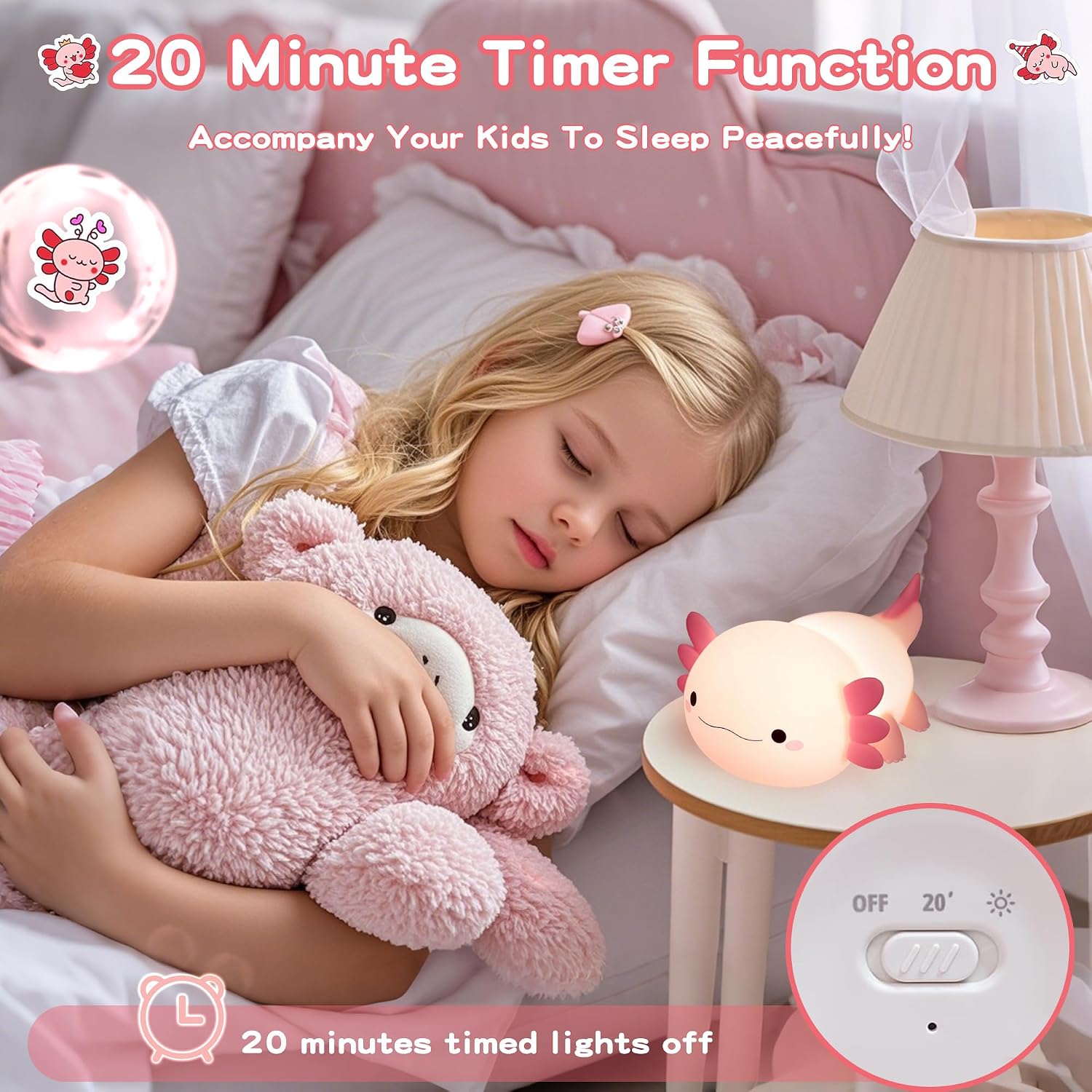 FAMIDUO-BrightenYourLife FAMIDUO Axolotl Lamp, Cute Axolotl Night Light, Dimmable Silicone Animal Nursery Night Light, Adorable Rechargeable S…