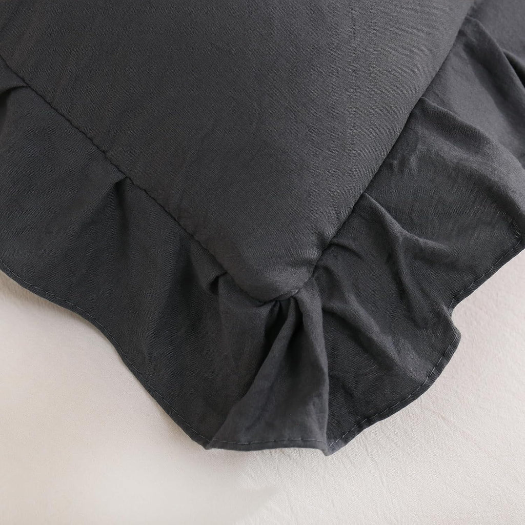 Merryword Dark Gray Pillow Shams Reversible Pillowcases Cute Pillow Cover Set of 2 Soft Shabby Chic Ruffled Pillowcases 2 Pack (Queen (20''…