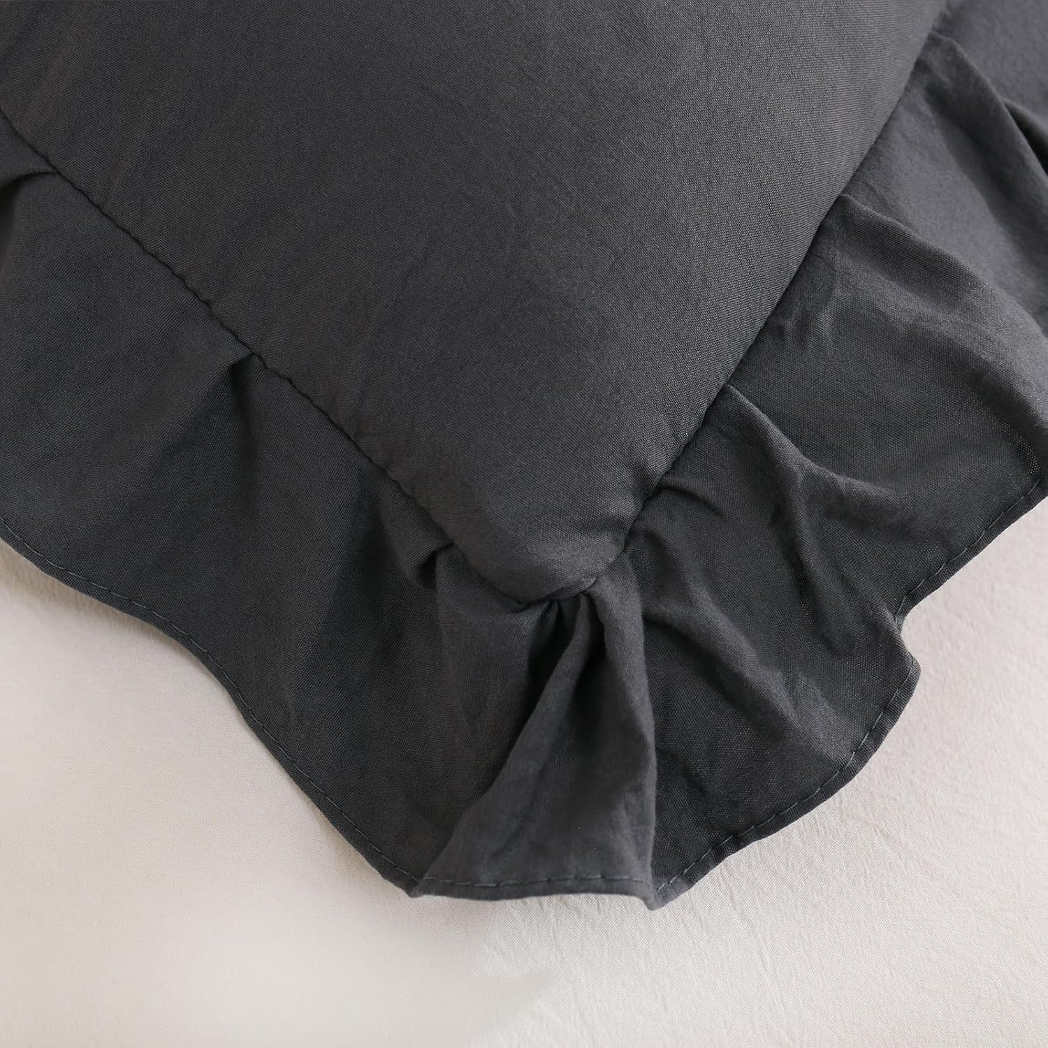 Merryword Dark Gray Pillow Shams Reversible Pillowcases Cute Pillow Cover Set of 2 Soft Shabby Chic Ruffled Pillowcases 2 Pack (Queen (20''…