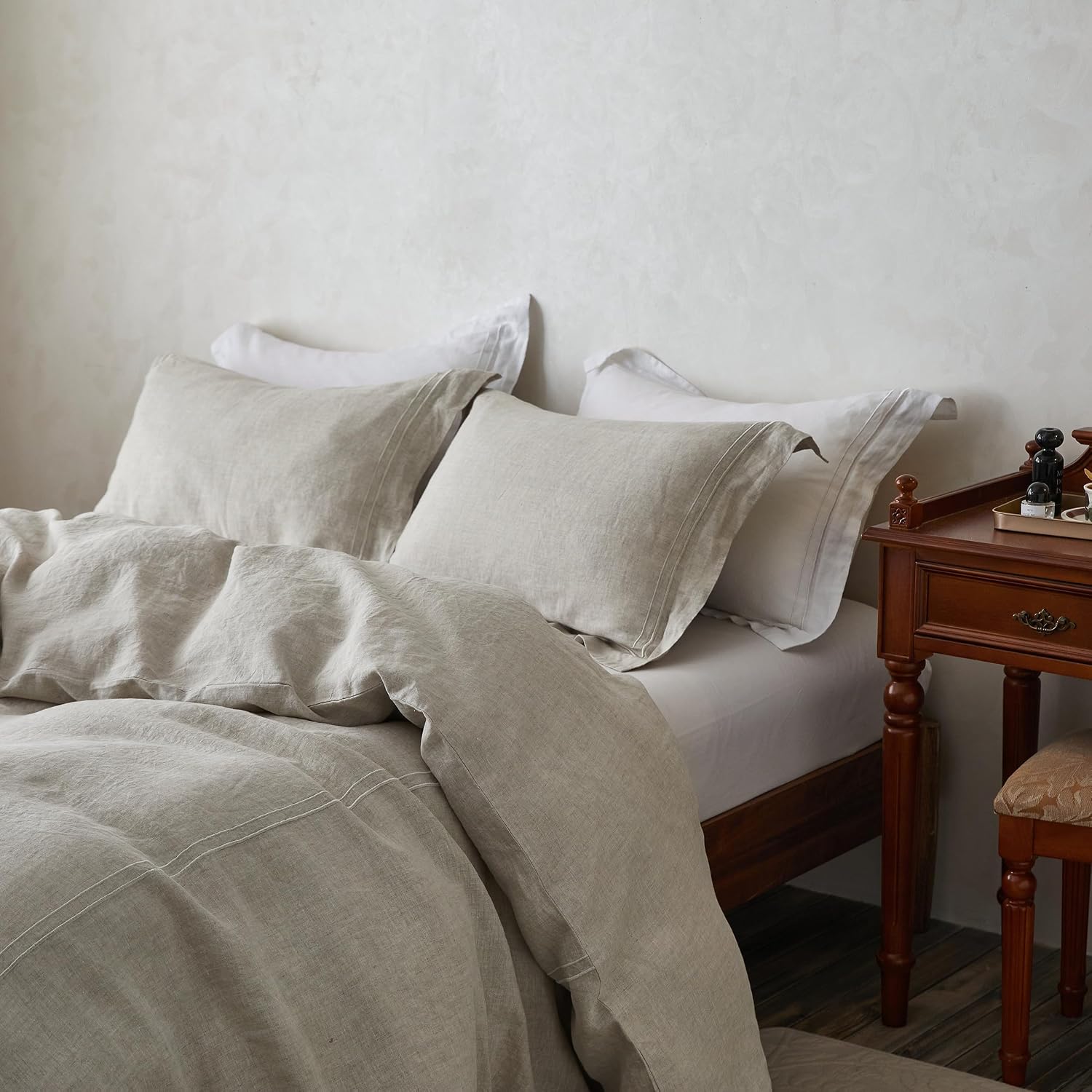 Simple&Opulence 100% Washed Linen Duvet Cover Set 68"x86" - 2 Pieces Soft Farmhouse Comforter Set Double Embroidered with Button Closure…