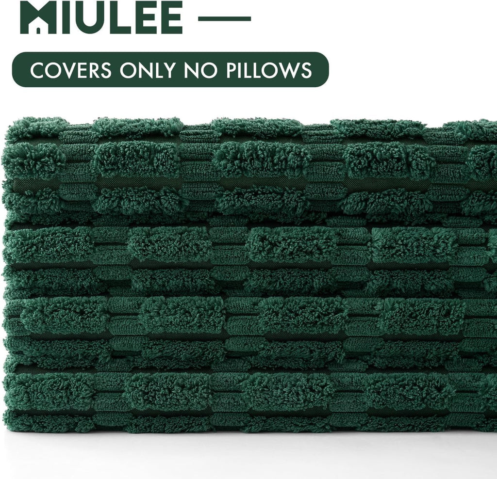 Miulee Pack of 4 Christmas Dark Green Corduroy Decorative Throw Pillow Covers 18x18 Inch Soft Boho Striped Pillow Covers Modern Farmhouse H…