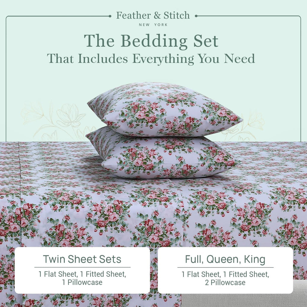 Featherstitchnewyork Feather & Stitch Softest 100% Cotton Sheets, 300 Thread Count Percale Weave Bedding, 16" Deep Pocket, Cooling Sheets,…