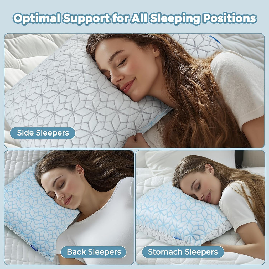 Wolki Queen Size Pillows Set of 2 Shredded Memory Foam Pillows 2 Pack, Adjustable Cooling Pillow for Side Sleepers, Back, Stomach, Hot Slee…