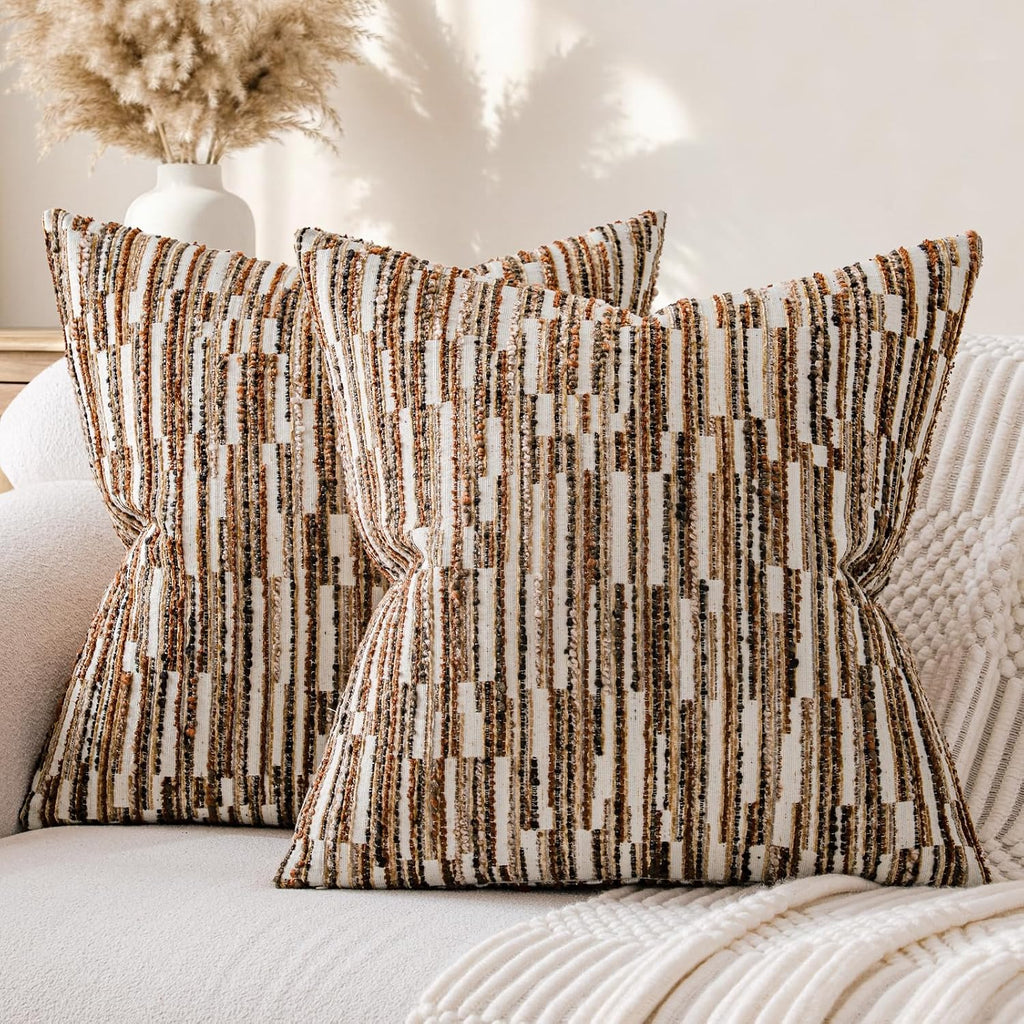 amoment a moment Boho Throw Pillow Covers Set of 2, Striped Decorative Rustic Farmhouse Pillow Cases, Aesthetic Modern Home Decor Couch Cushi…