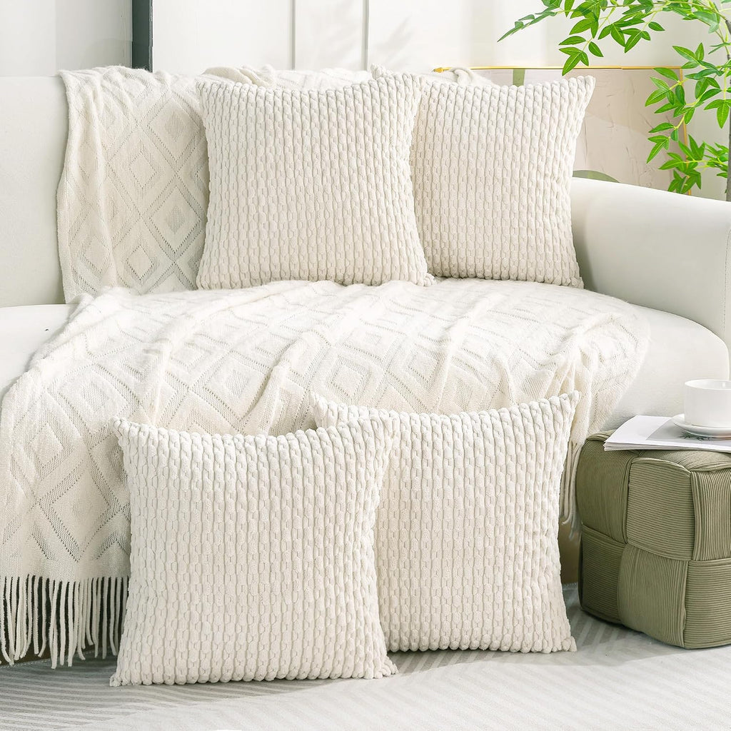 Cozoomy Set of 4 Cream White Decorative Throw Pillow Covers 20x20 Inch Corduroy Pillow Covers for Bed Couch Sofa Living Room Soft Square Cu…