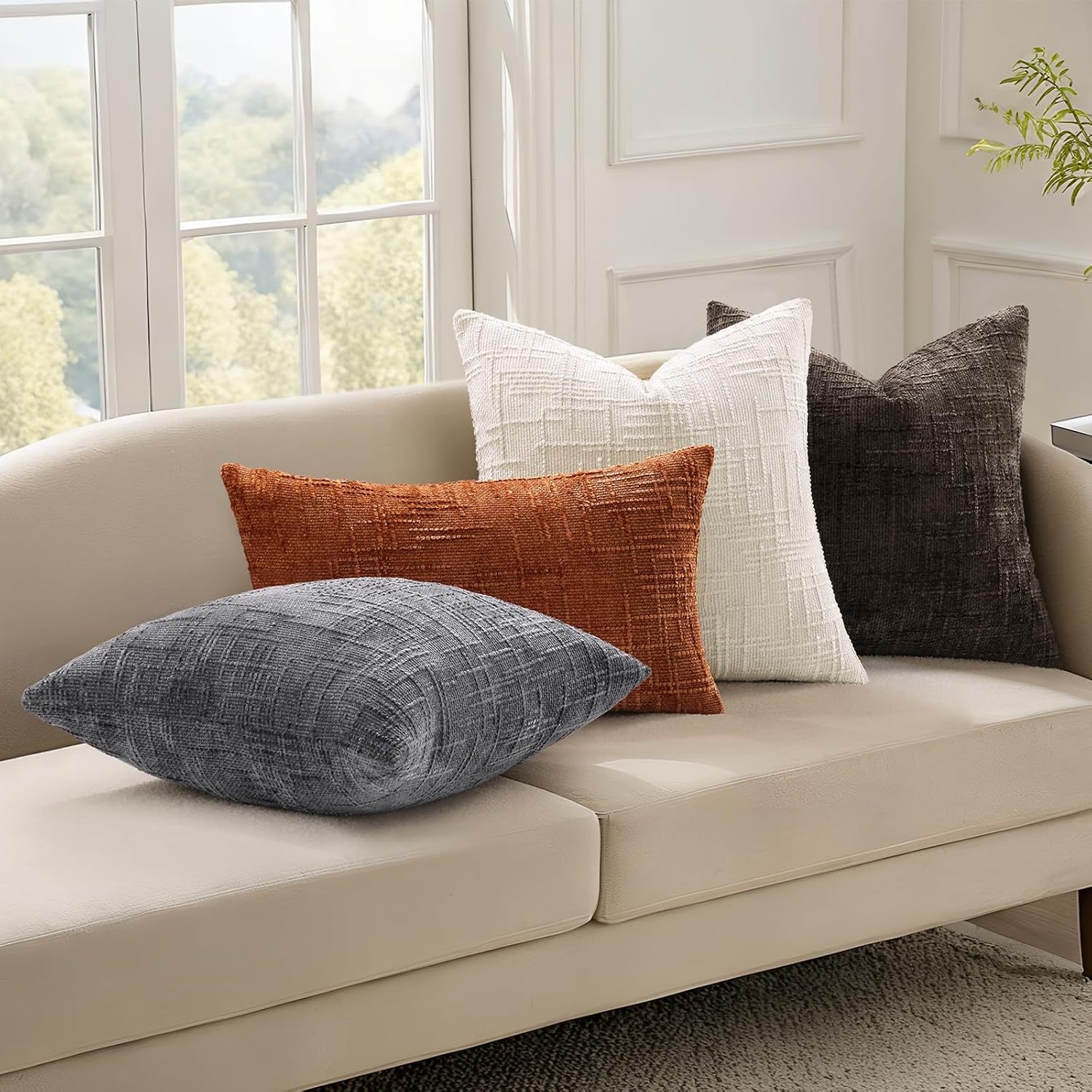 decorUhome Rust Chenille Throw Pillow Covers 12x20 Set of 2 Textured Soft Cozy Slubby Couch Pillow Covers Modern Farmhouse Boho Decorative…