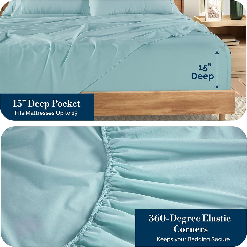 Casa Platino Cal King Sheets Sets – 100% Cotton Cal King Sheets Cooling with 4 Pillowcases, 15" Deep Pocket Fitted Sheet, Crisp & Smooth…