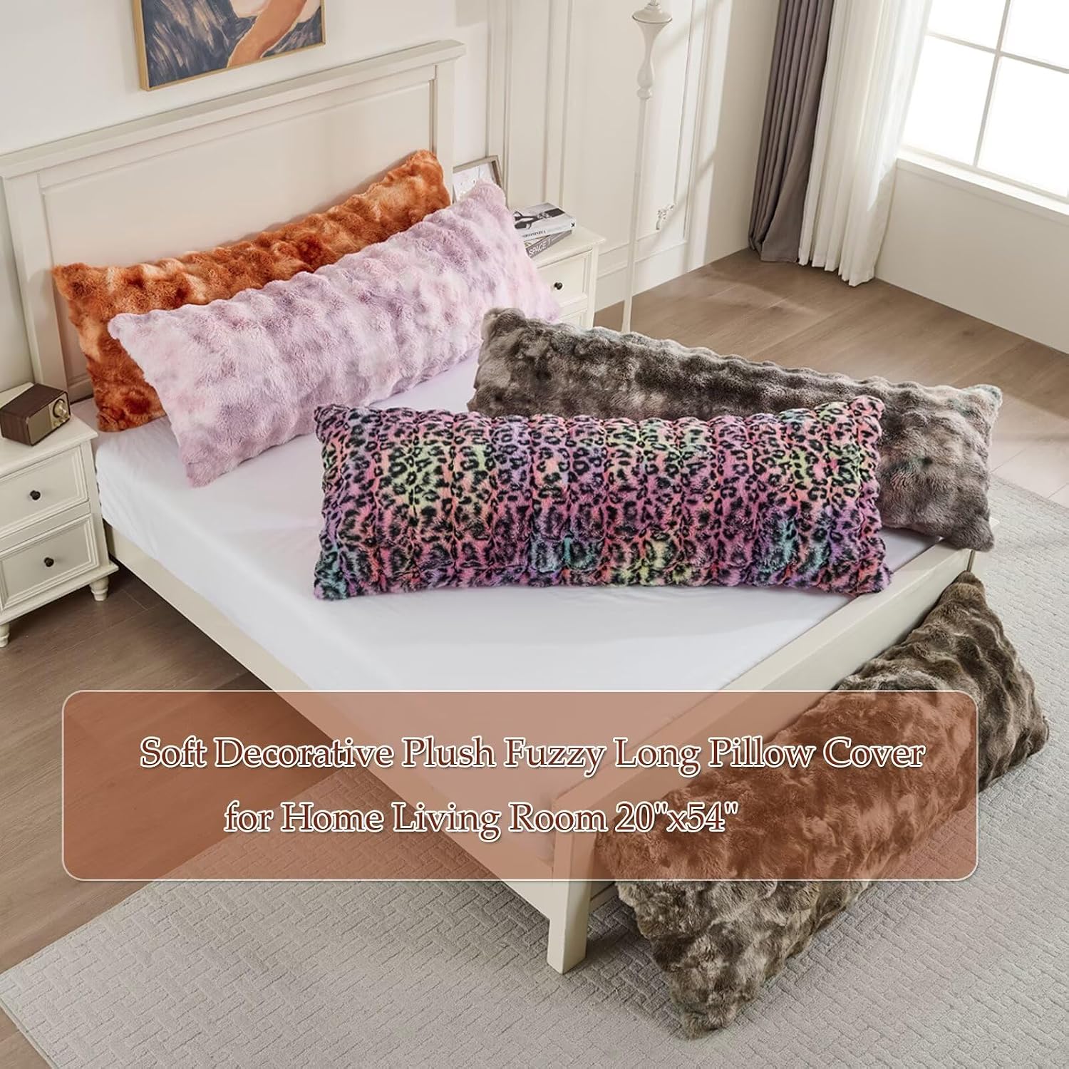 Fluffy Leopard Print Body Pillow Cover, Luxury Bubble Cheetah Print Plush Fuzzy Faux Fur Body Pillowcase with Zipper, Plush Long Pillow…