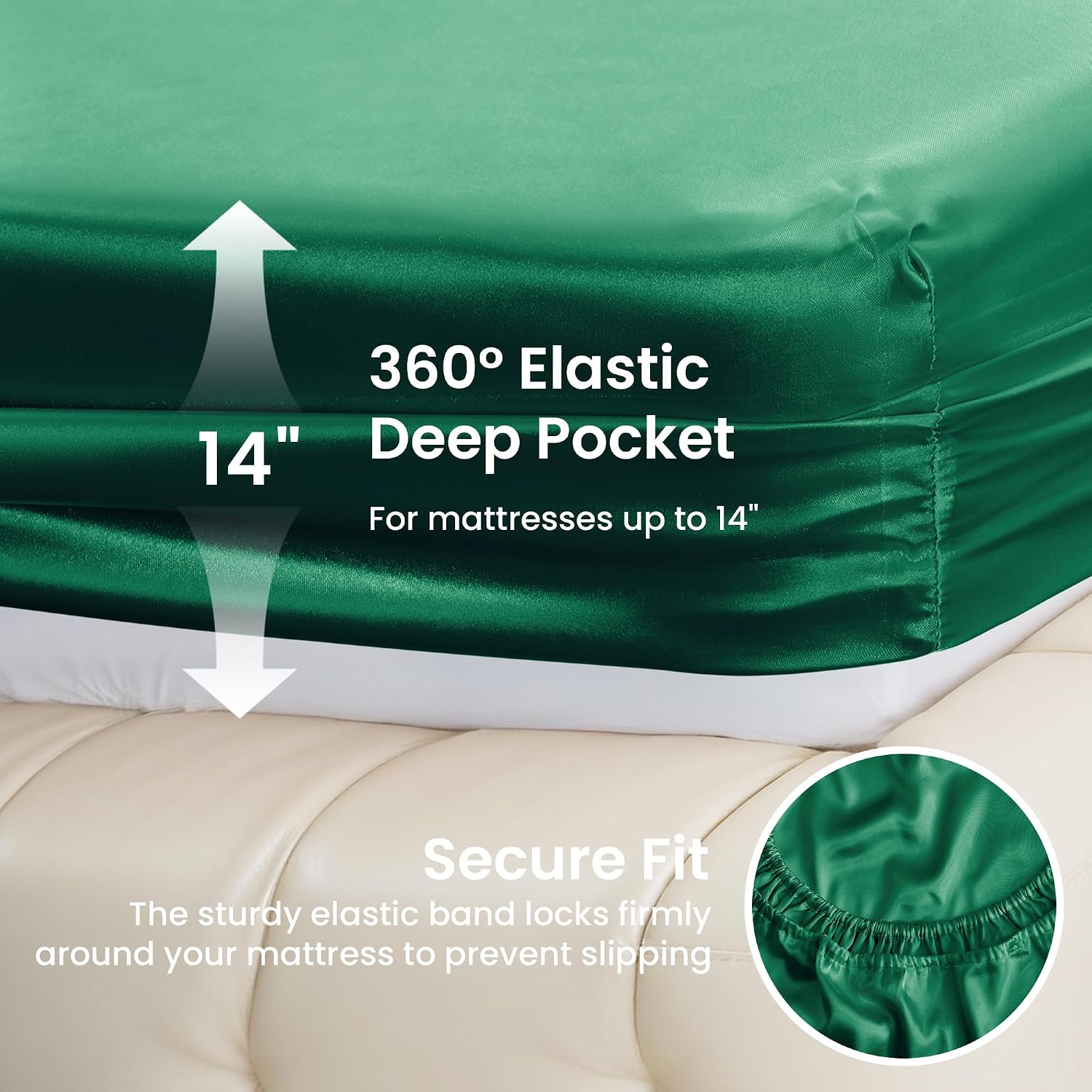 Lovescabin Love's cabin 4Piece California King Satin Bed Linen Set, Dark Green Silky Satin Sheets, Deep Pocket, Luxury Silk Feel, 1 Flat, 1…