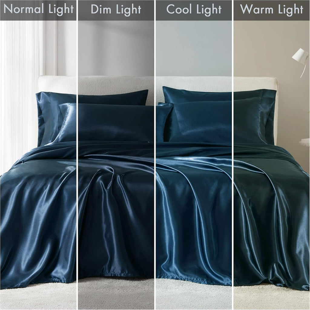 Madisonpark Madison Park Satin Sheets Full Size, Luxurious Silky Bed Sheets, Elastic 14" Pocket fits up to 16" Mattress, Wrinkle-Free, Soft…