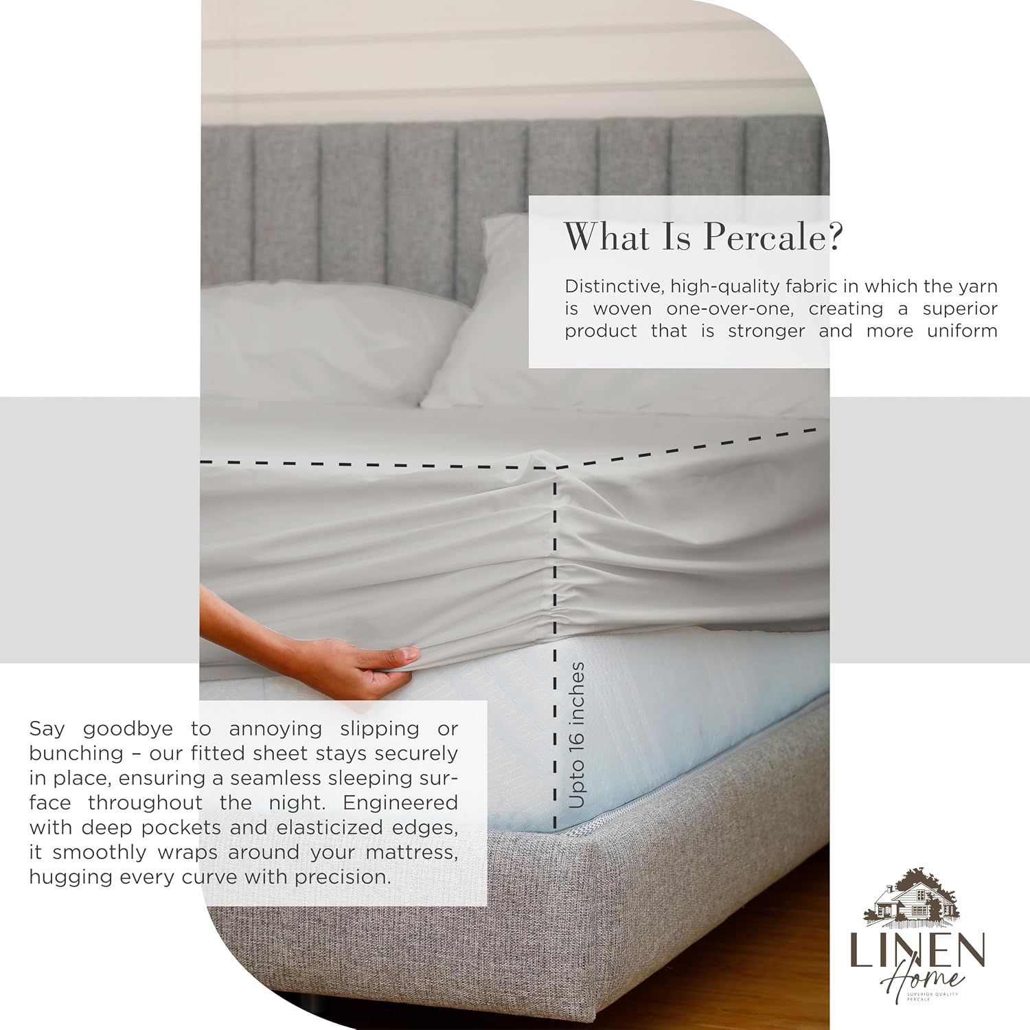 Linen Home 100% Cotton Percale King Size Sheets - Crisp & Cool, Breathable, Deep Pocket Fits 16" Mattress, 4-Piece Set, Long-Staple…
