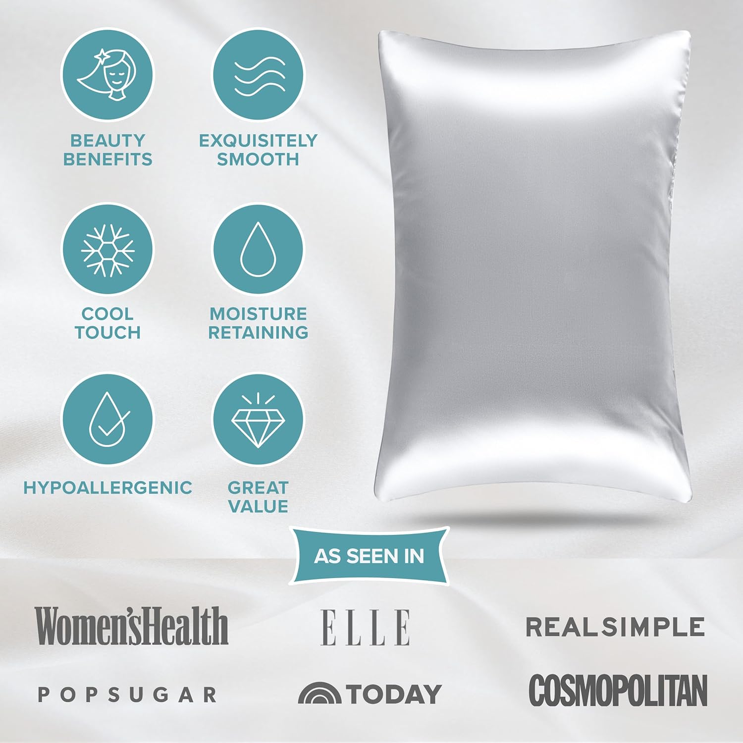 BareHome Bare Home 100% Mulberry Silk Pillowcase for Hair and Skin - Ultra 6A Grade 19 Momme Silk Pillow Case - Envelope Enclosure - Breath…