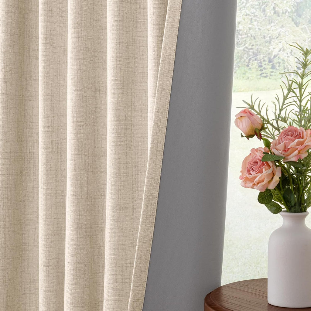 Inovaday 100% Blackout Curtains 102 Inches Length 2 Panels Set, Back Tab/Rod Pocket Linen Black Out Curtains for Bedroom, Thermal Insulated…
