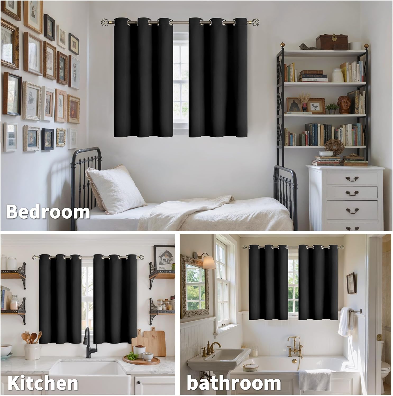 YoungsTex Short Blackout Curtains 40 Inch Length for Bedroom - Black Kitchen Window Drapes with Grommet Thermal Insulated Privacy for Bathr…