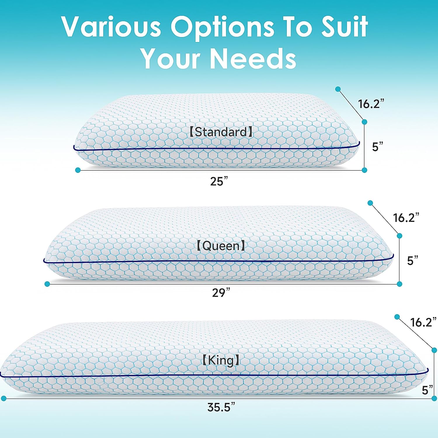 CushyOasis Memory Foam Pillows for Side, Back and Stomach Sleepers, Set of 2, Bed Pillow with Washable Cover and Breathable Mesh, Bed Pillo…