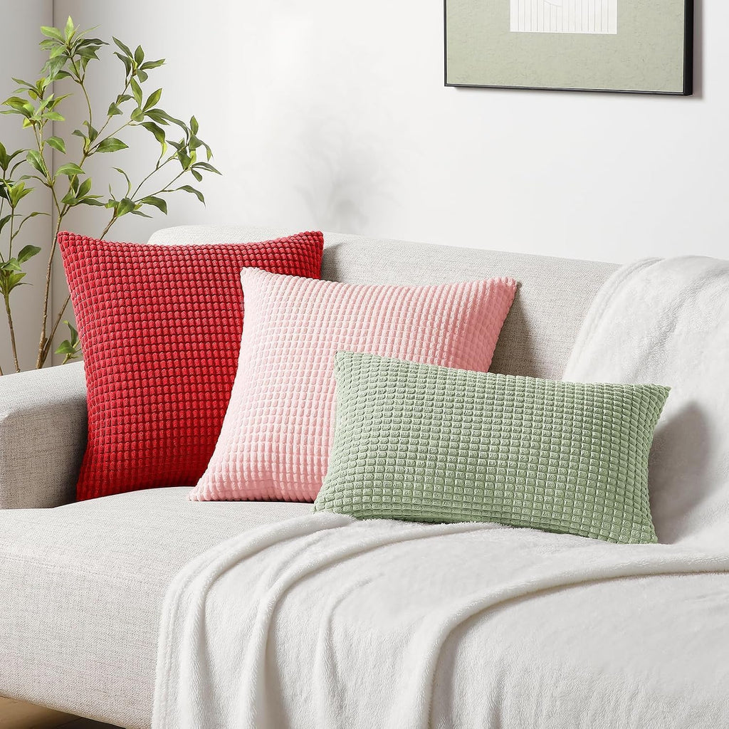 Softalker Throw Pillow Covers 20x20 Inch, Set of 2, Soft Corduroy Boho Stripe Decorative Pillow Cover, Couch Fluffy Pillow Cover for…