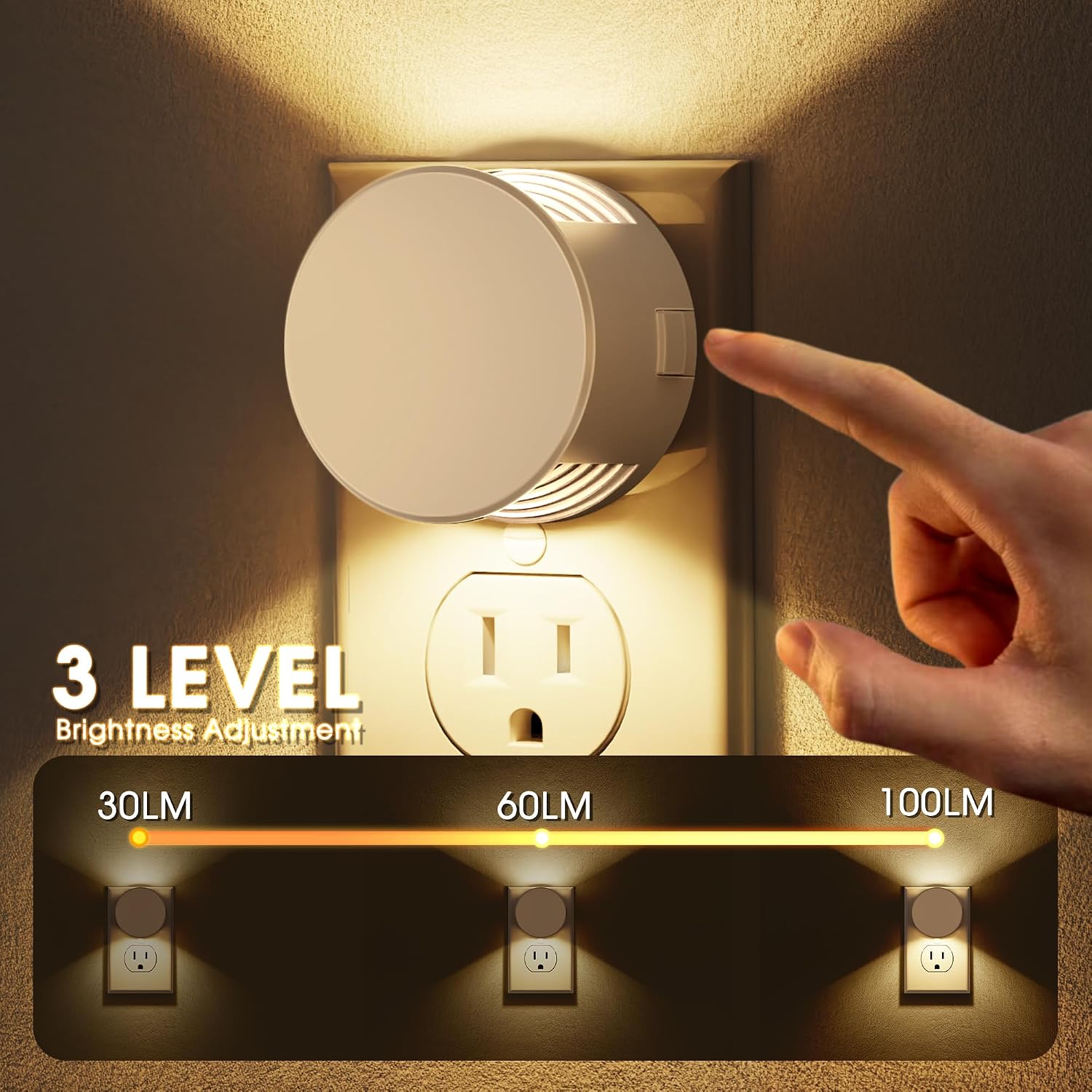 Briignite Night Lights Plug into Wall [2 Pack], White Night Light Dusk to Dawn Sensor Nightlight, Brightness Adjustable 3000K Soft White…