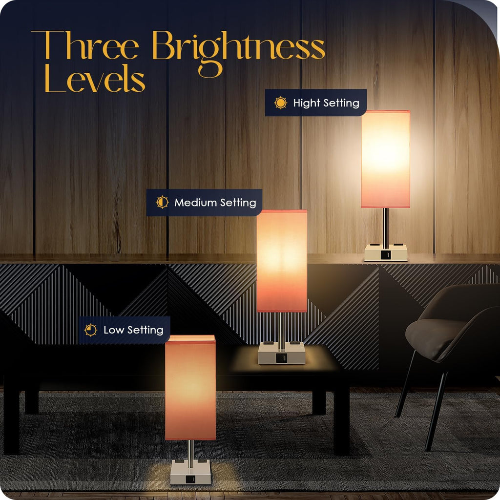 Bedside Lamp with USB Ports - Touch Control Table Lamp for Bedroom with USB C+A Charging Ports & AC Outlets, 3 Way Dimmable Nightstand…
