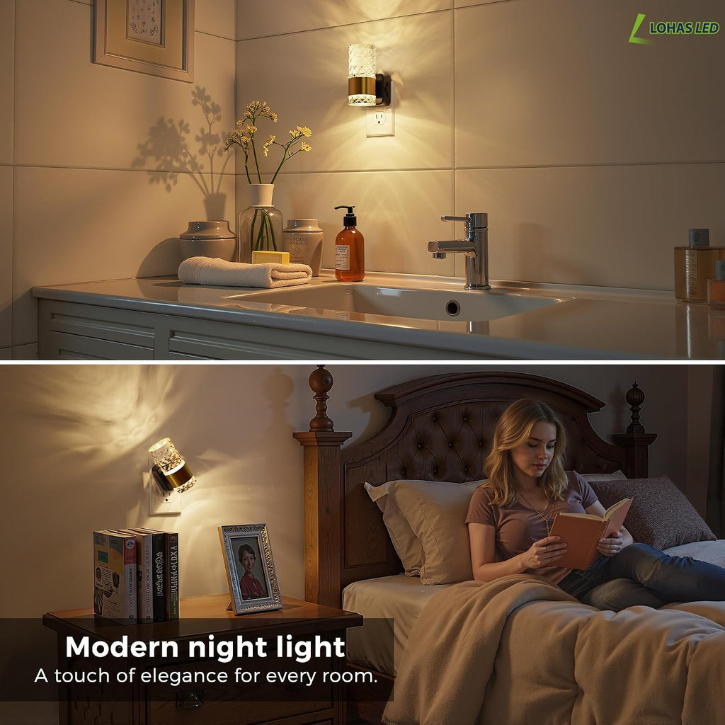 L LOHAS LED Night Light, Modern Night Lights Plug into Wall, 3000K Soft Warm 0-100LM Adjustable Night Lights, Automatic Nightlights Plug…