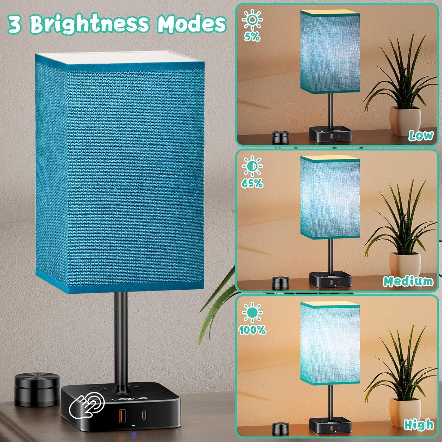 Nightstand Lamp & USB C+A Fast Charging Station: Modern Bedside Table Lamp with Remote & Touch Control, Warm Dimmable Light for Bedroom…