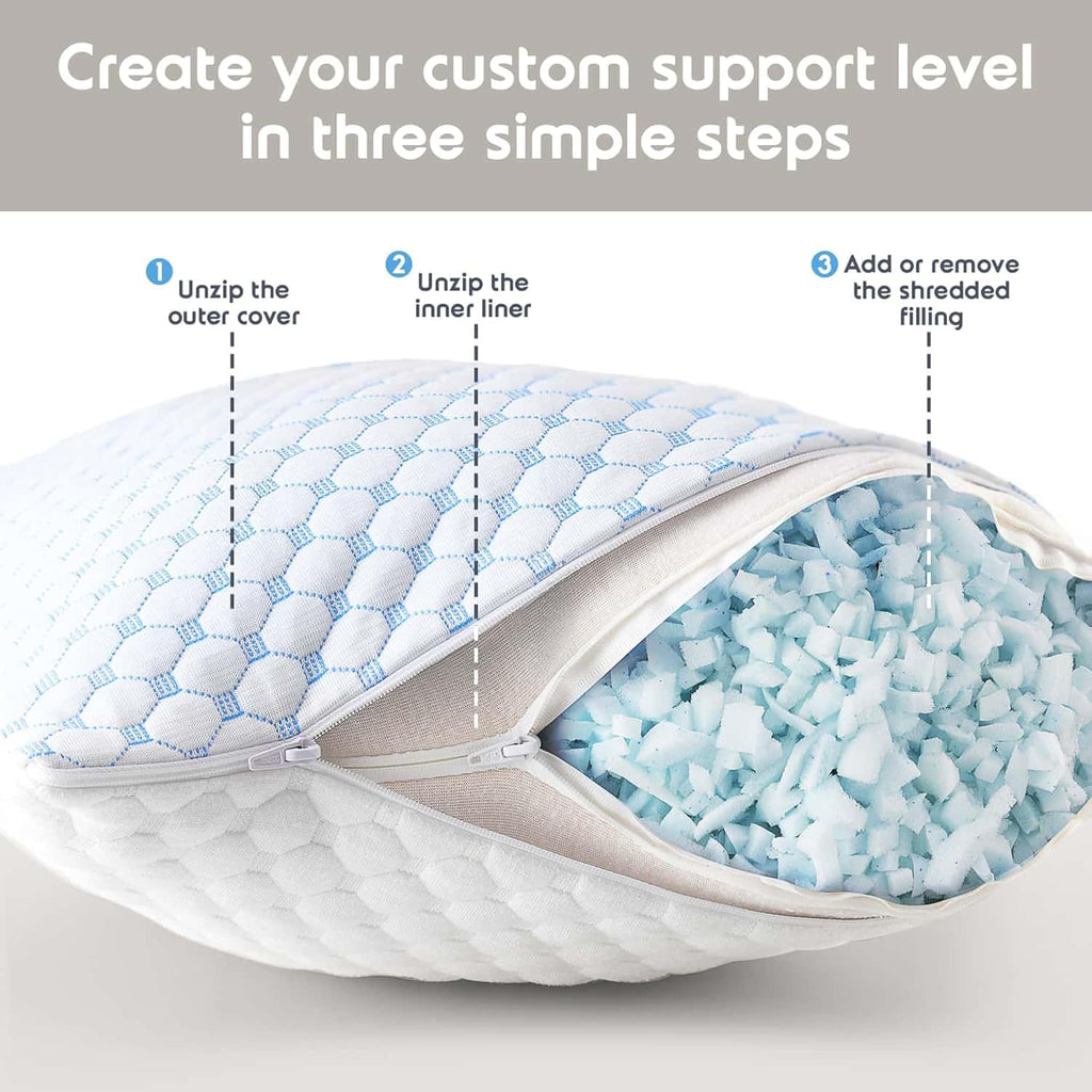 Nestl Cooling Memory Foam Pillow with Down Alternative Pillows Combo Set - Queen Size Set of 2, 1 Soft and 1 Firm, Adjustable for Side, Bac…
