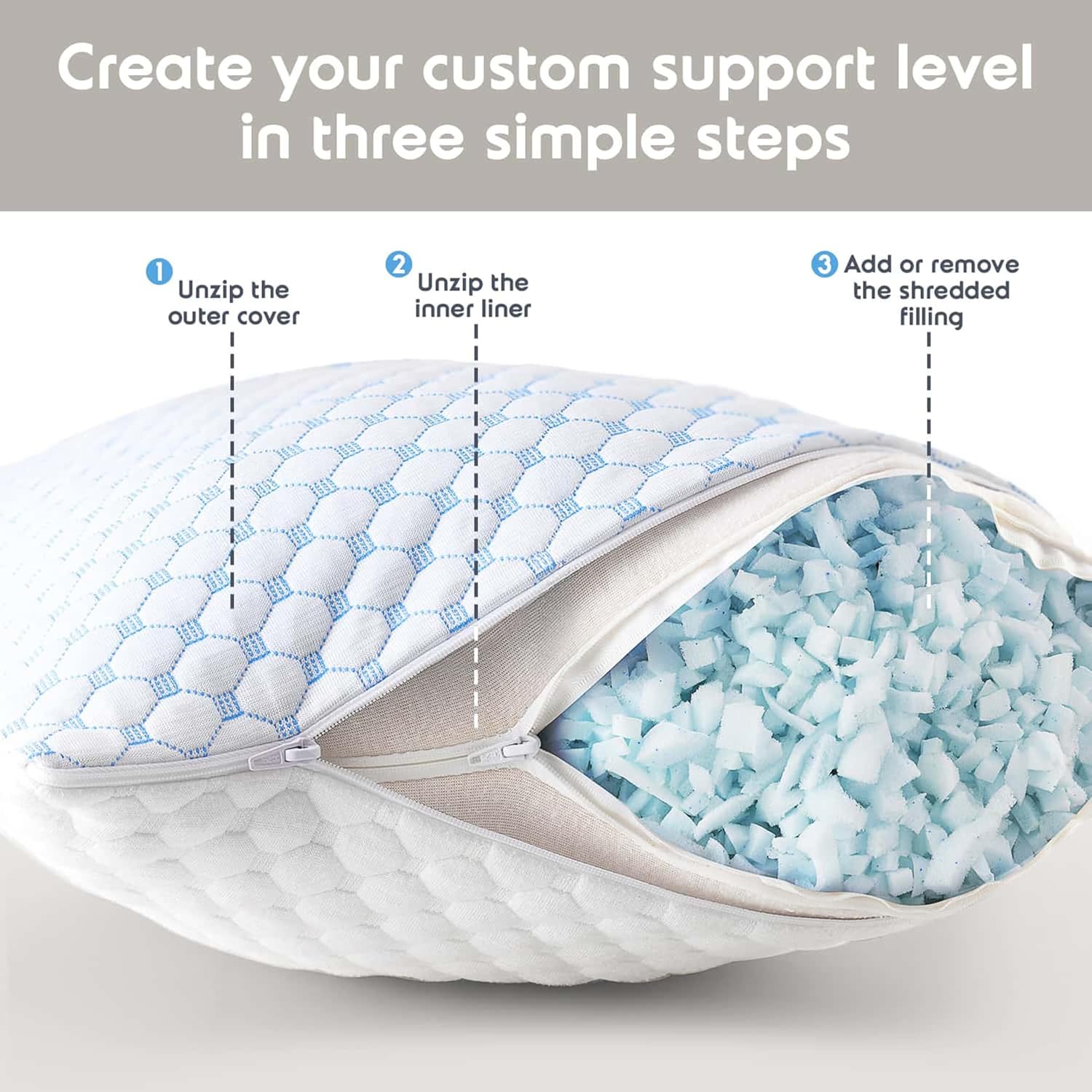 Nestl Cooling Memory Foam Pillow with Down alternative Pillows Combo Set – King Size Set of 2, 1 Soft and 1 Firm, Adjustable for Side, Back…