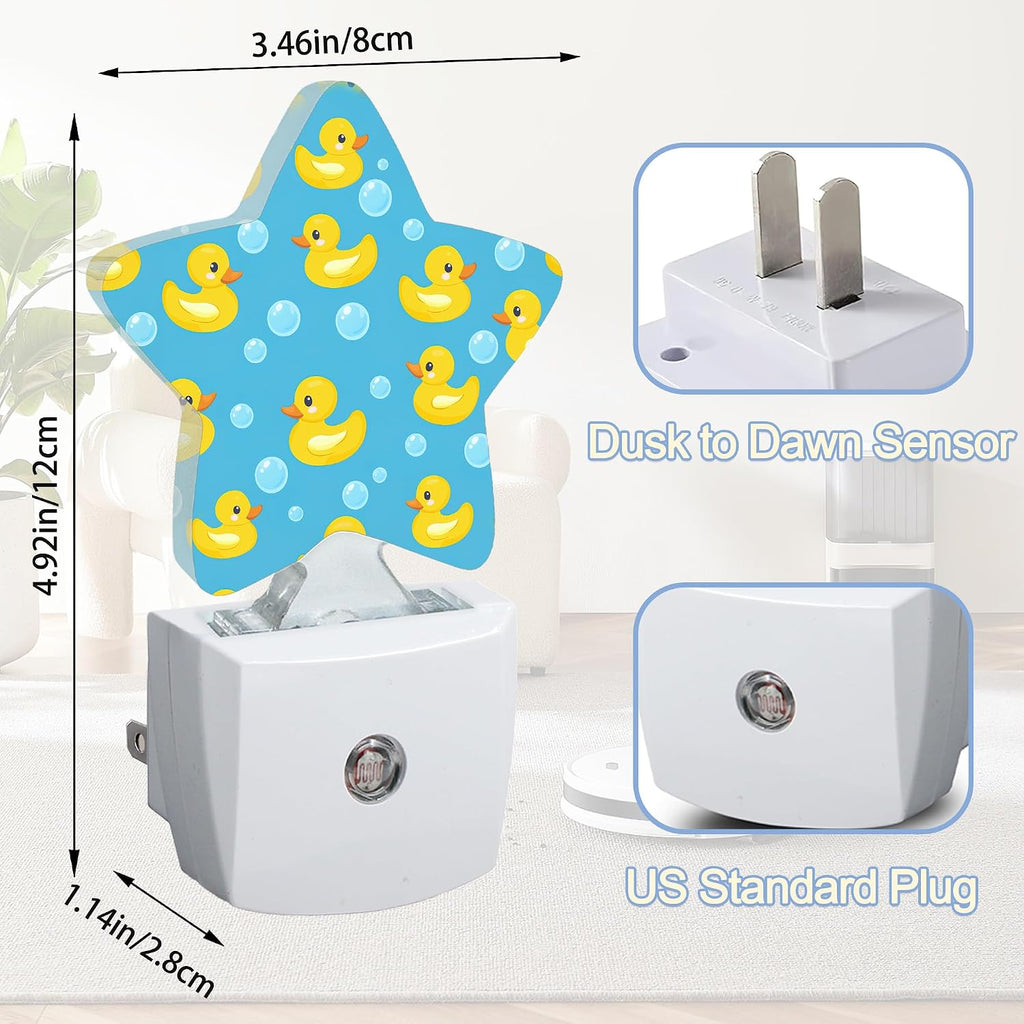 Snowmolle Cute Duck Night Lights Plug Into Wall, Yellow Cartoon Rubber Ducks Star Night Light for Kids, Nightlight with Dusk to Dawn Smart Se…