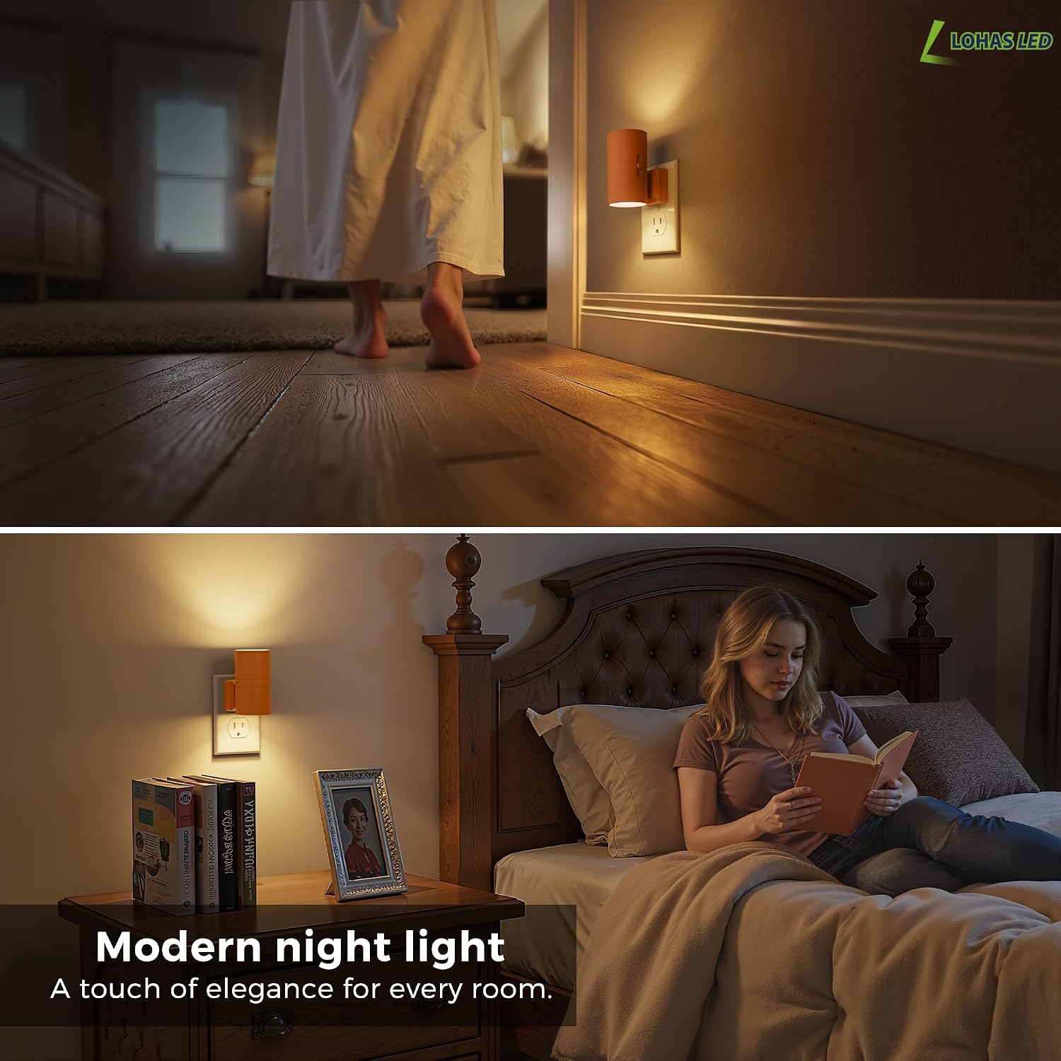 L LOHAS LED Night Light, Modern Night Lights Plug into Wall, 2 Pack Dusk to Dawn Sensor Nightlights, 3000K 0-100LM Adjustable Brightness…
