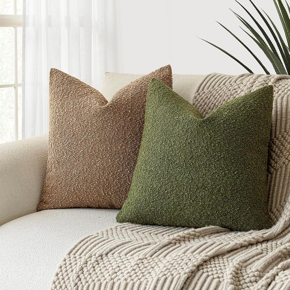 Foindtower Decorative Textured Boucle Throw Pillow Covers Accent Solid Pillow Cases Neutral Soft Cozy Couch Cushion Case for Chair Sofa…